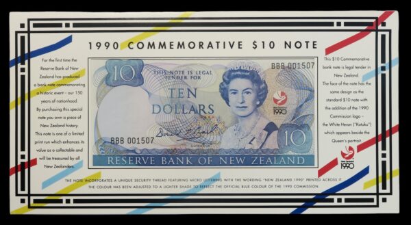 New zealand 1990 anniversary ten dollar note