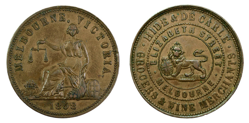 Hide and de carle grocers token 1858