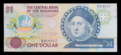 Bahamas commemorative one dollar note 1992 uncirculated note