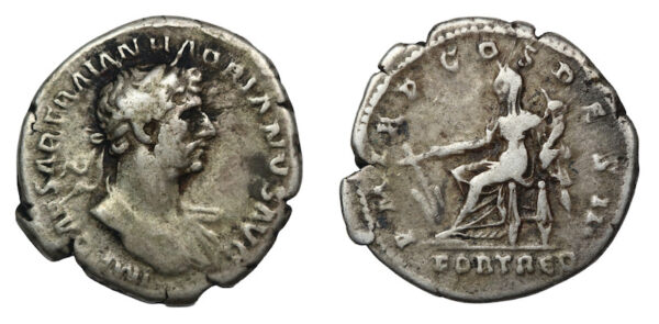 Roman silver coin struck in 117 ad