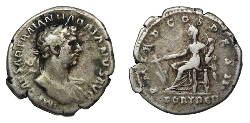 Roman silver coin struck in 117 ad