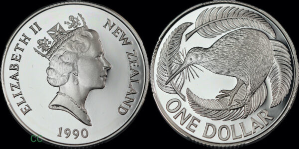 Silver kiwi dollar 1990