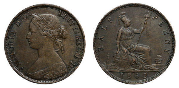 Quality british halfpenny coin 1862