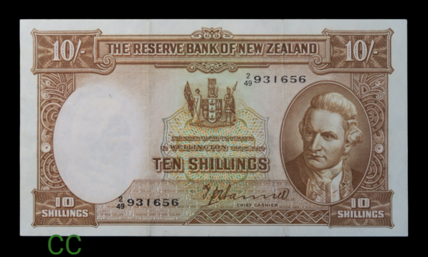 1949 zealand 10 shillings note