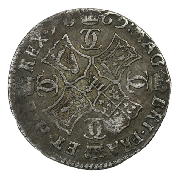 Silver coin one merk 1670 thistle mint mark