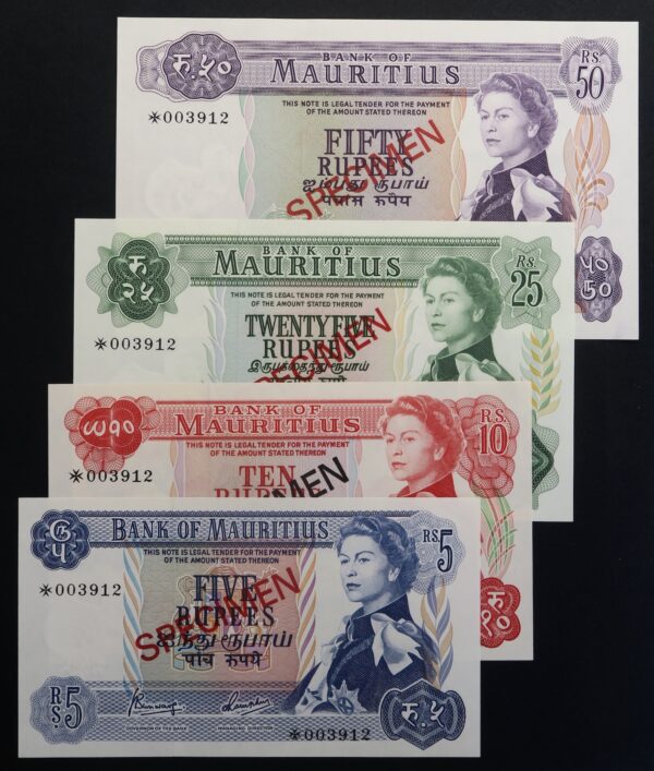 Mauritius banknote specimen set 1967