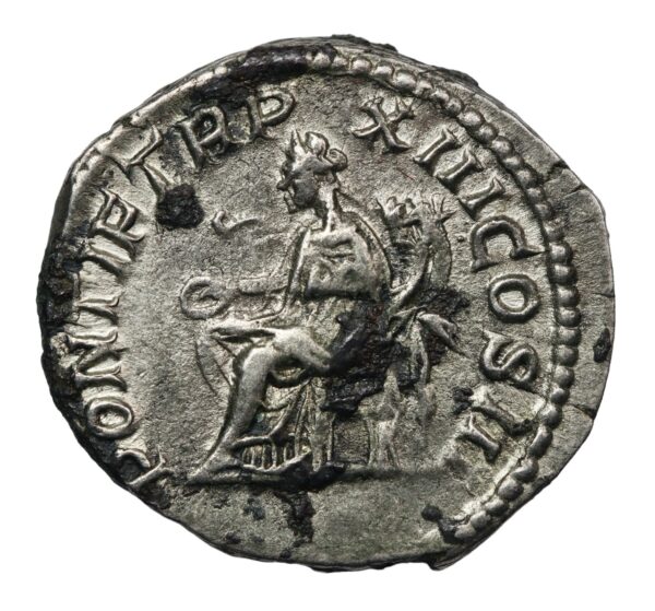 AR denarius caracalla rome minted coin with seated concordia