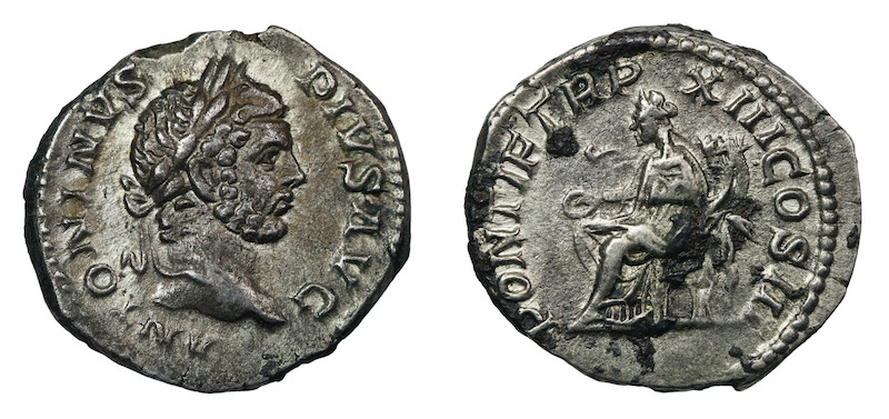 Roman silver coin caracalla and seated concordia