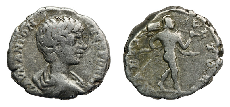 Caracalla silver denarius with mars reverse