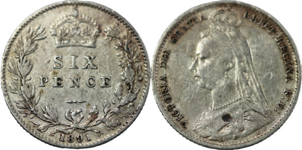 1891 sixpence