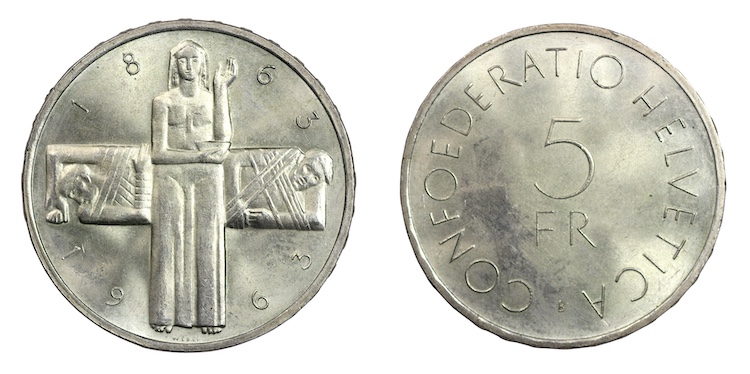 Switzerland five francs 1963