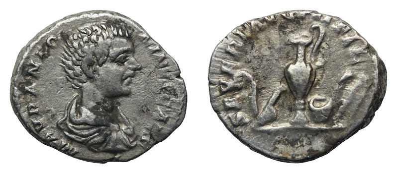 Roman silver denarius caracalla 196 ad