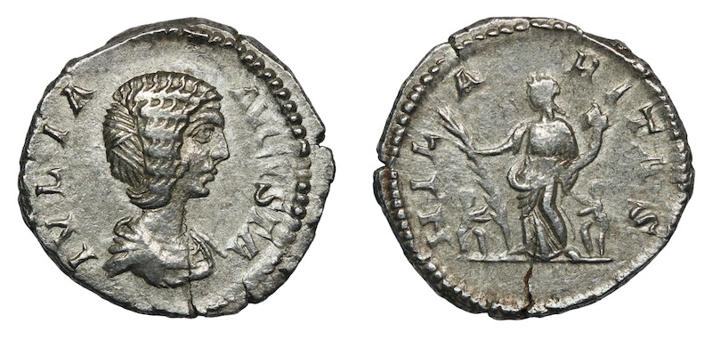 Denarius stuck under the wife of septimius Severus julia domna