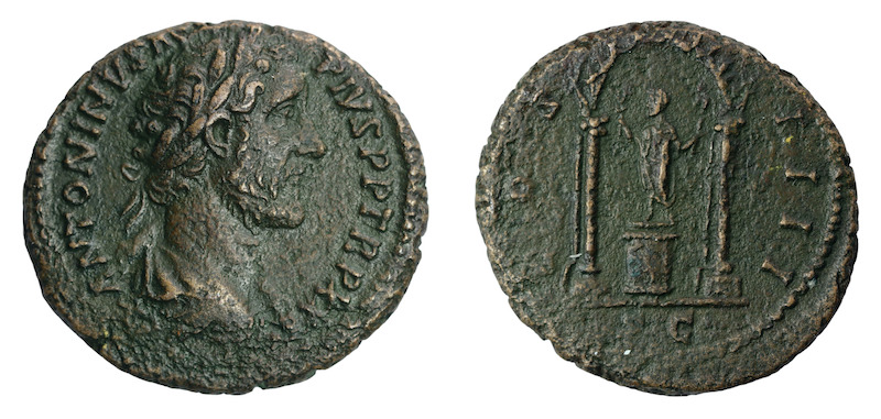 Scarce Antoninus Pius dupondius coin 158 to 89 ad