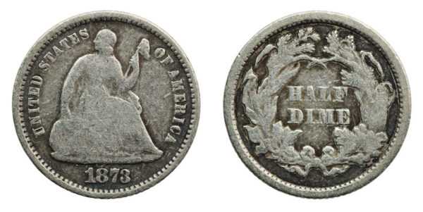 Seated liberty half dime 1873