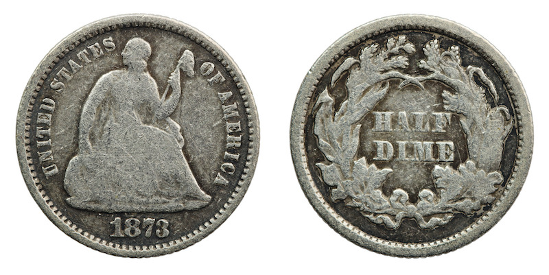 Seated liberty half dime 1873