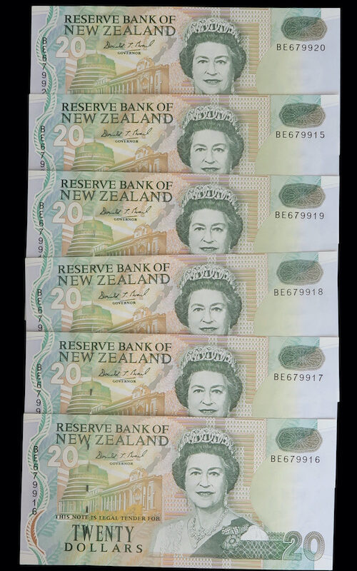 New zealand 6 notes 1992