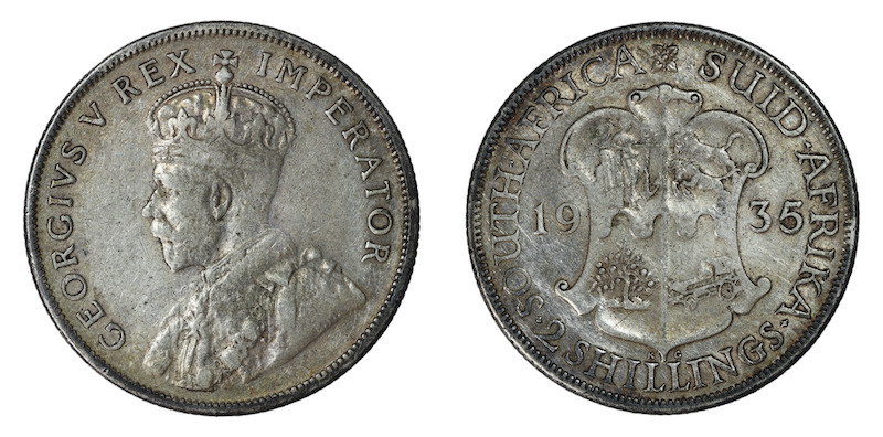 South africa 1935 two shillings