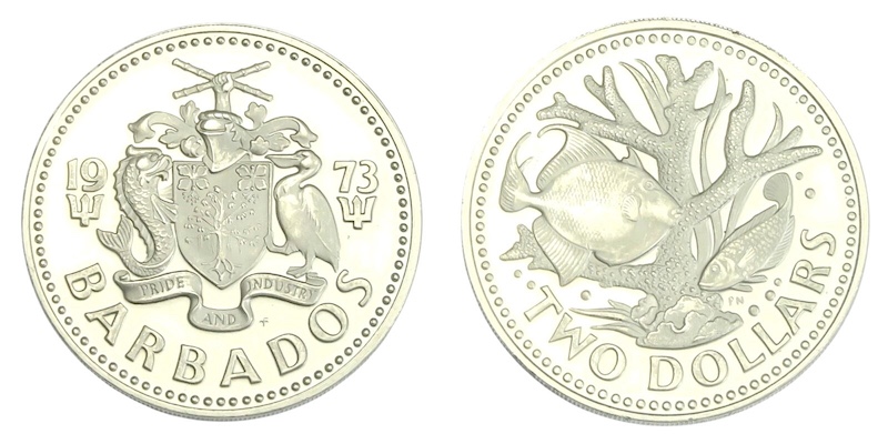 Barbados two dollars 1973
