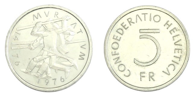 Switzerland five francs 1976