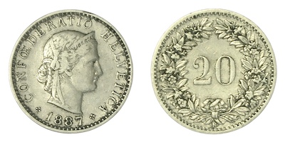 Switzerland twenty rappen 1887