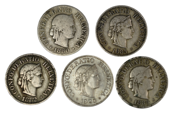 Swiss ten rappen coins