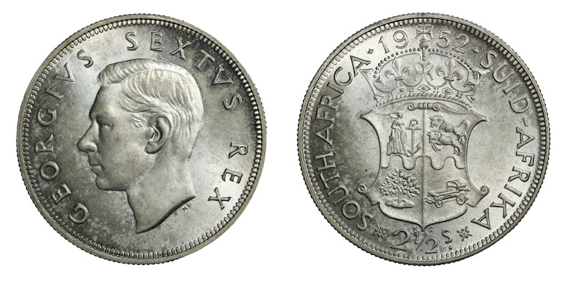 South africa two shillings and a half 1952