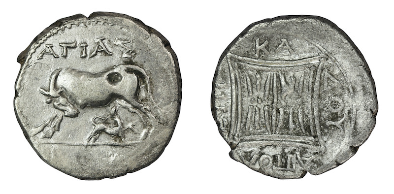 Greek coin cow and calf apollonia mint