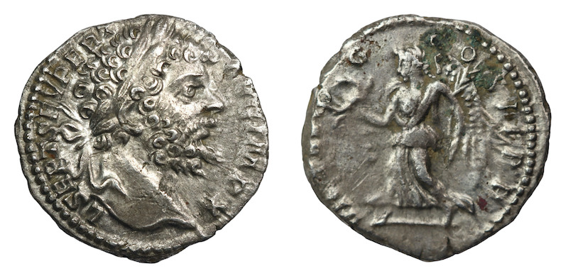 Roman denarius coins struck in rome