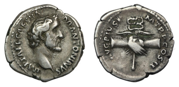 Roman denarius clasped hands unusual reverse