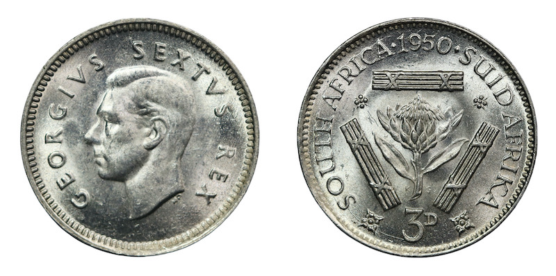 South africa threepence 1950