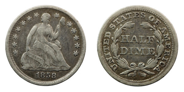 Seated liberty half dime 1858