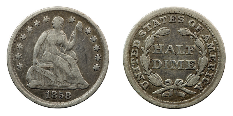 Seated liberty half dime 1858