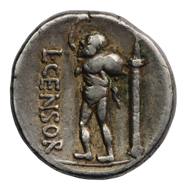 Denarius with Apollo holding wine skin reverse 82 bc