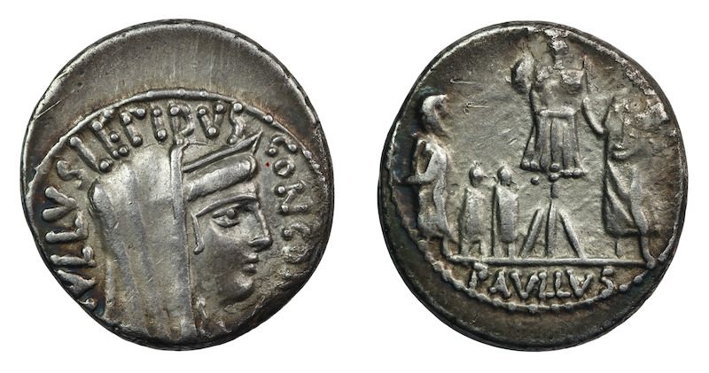 L aemilius lepidus paullus silver denarius struck 62 bc