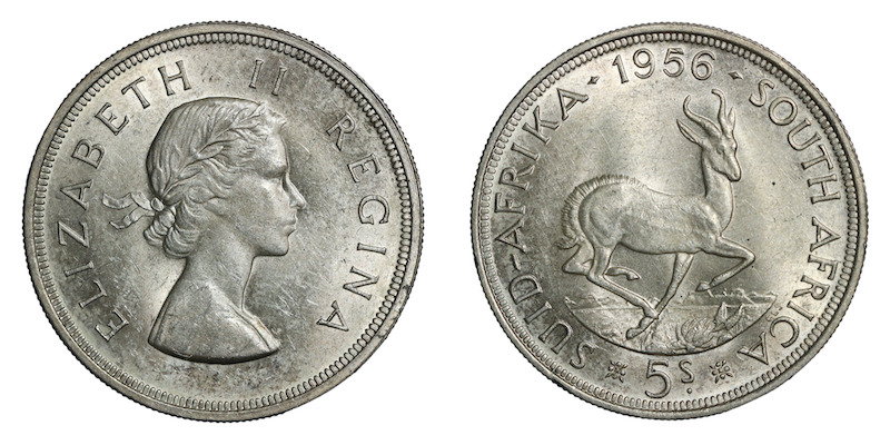 South africa five shillings 1956