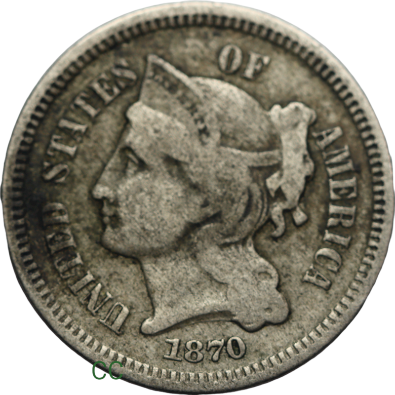 1870 three cents
