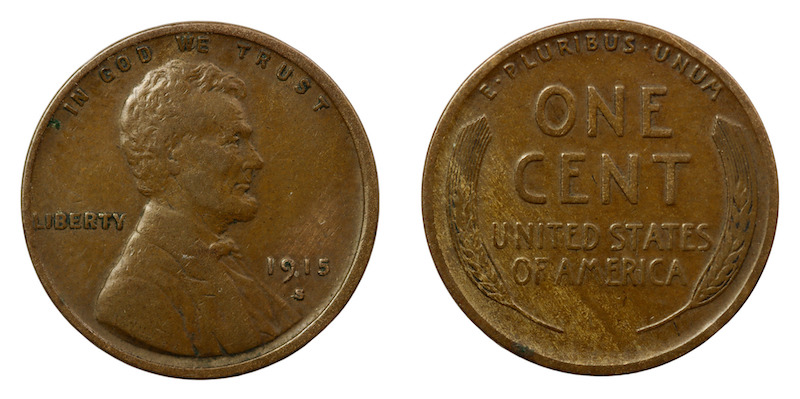 1915s lincoln cent fine 12 grade