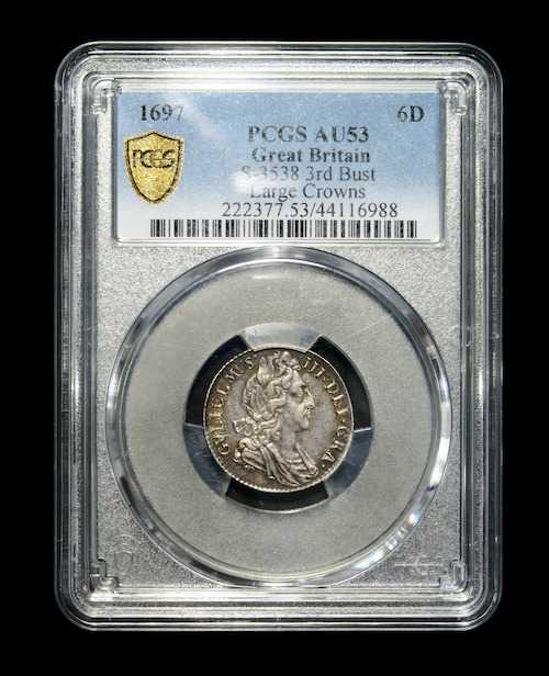 Pcgs graded william sixpence 1697