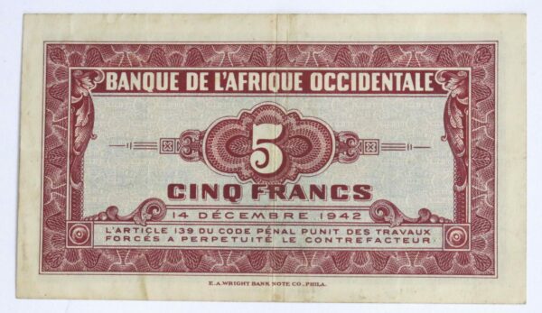 French West Africa 5 Francs 1942