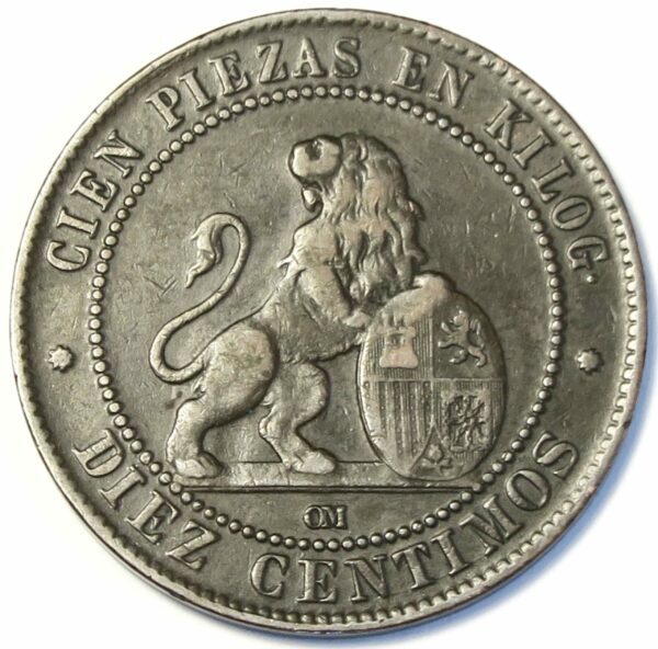 Spain 10 Centimos 1870