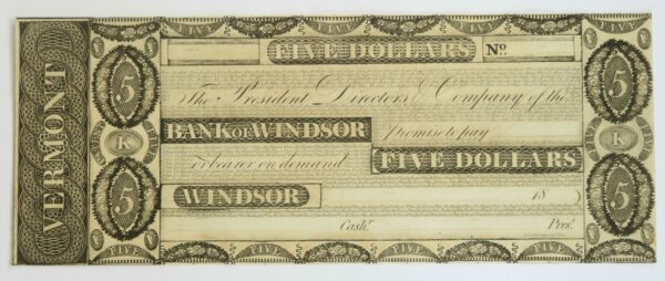 Bank od Windsor $5 Vermont