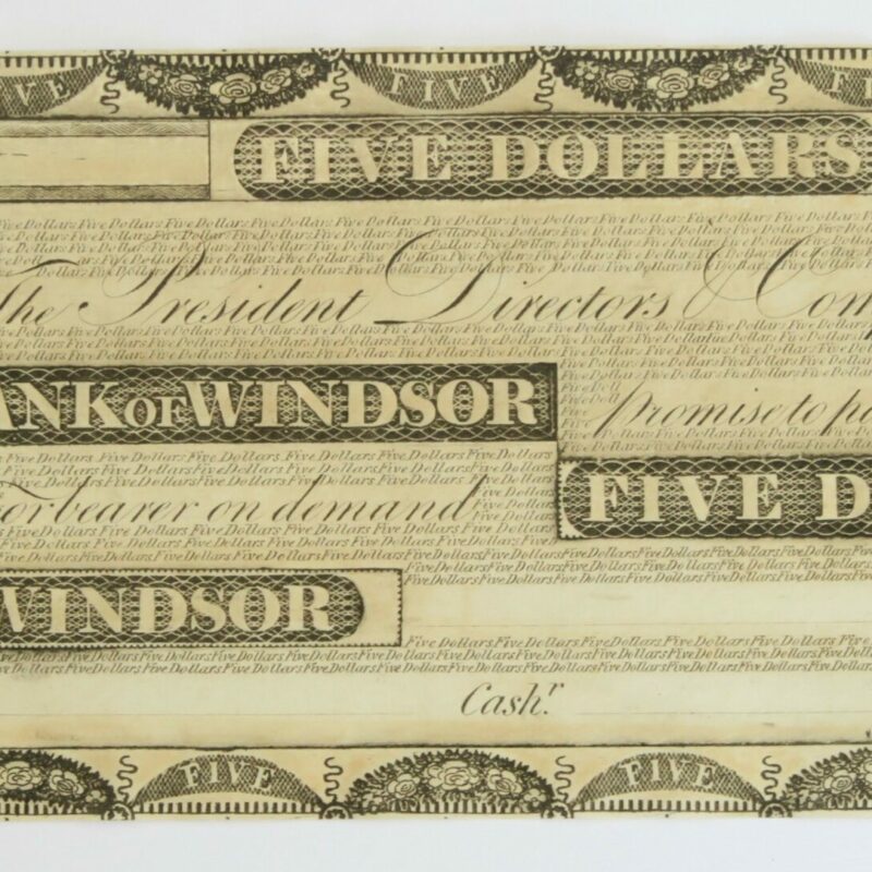 Bank od Windsor $5 Vermont