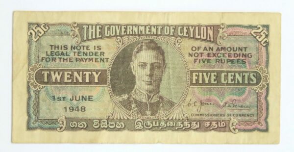 Ceylon 25 Cents 1948