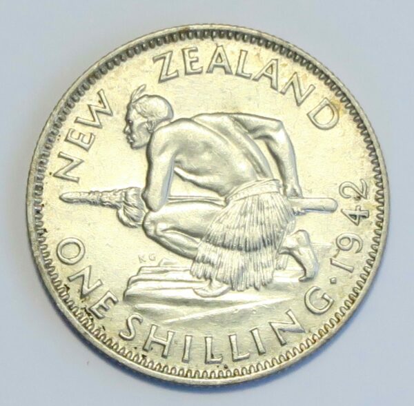 1942 Shilling, Ear 2 dots variety