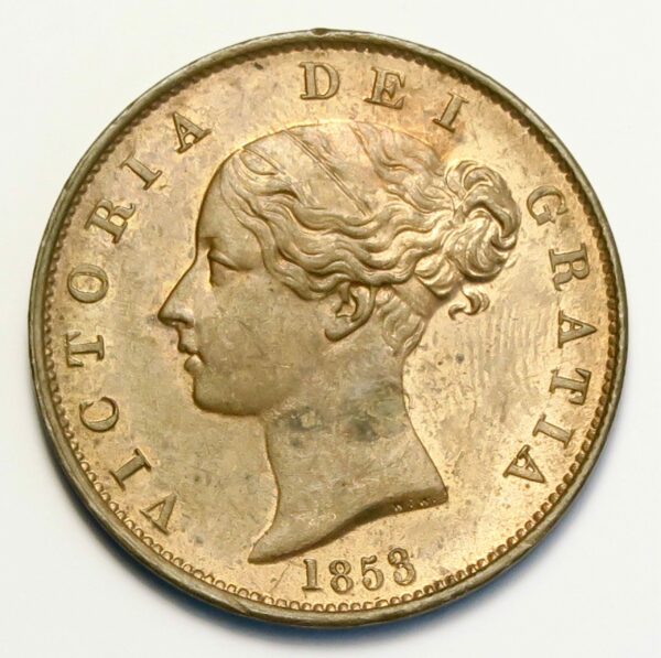 1853/2 Over date Halfpenny gEF-aUNC