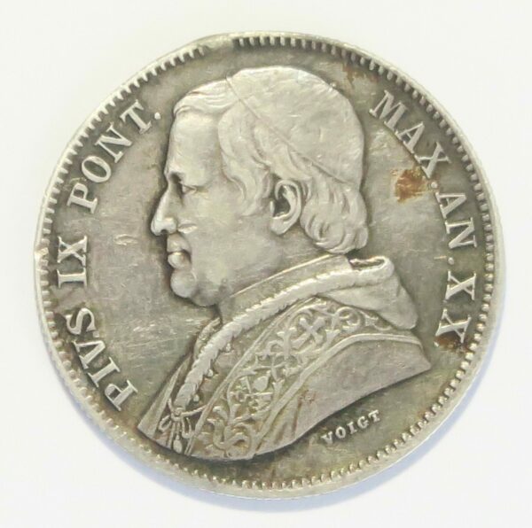 Papal States 20 Baiocchi 1865