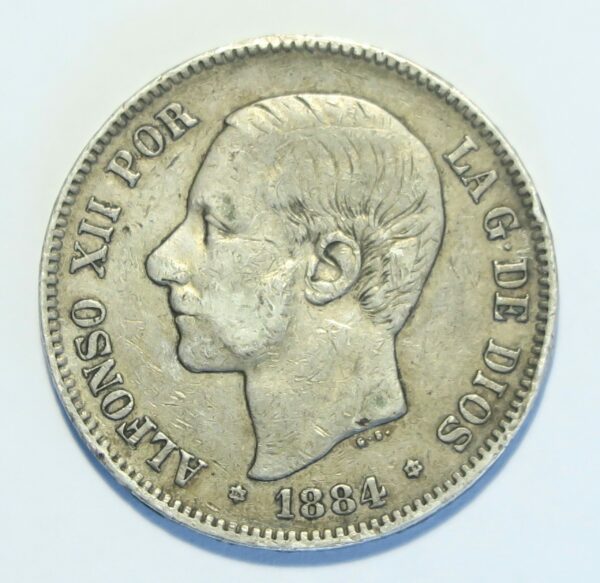 Spain 5 Pesetas 1884