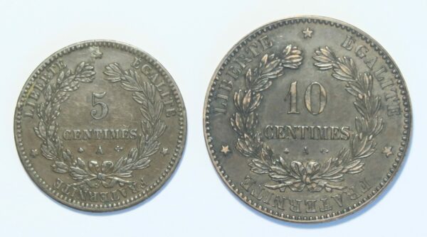 1872 5 & 10 Centimes EF Paris Mint