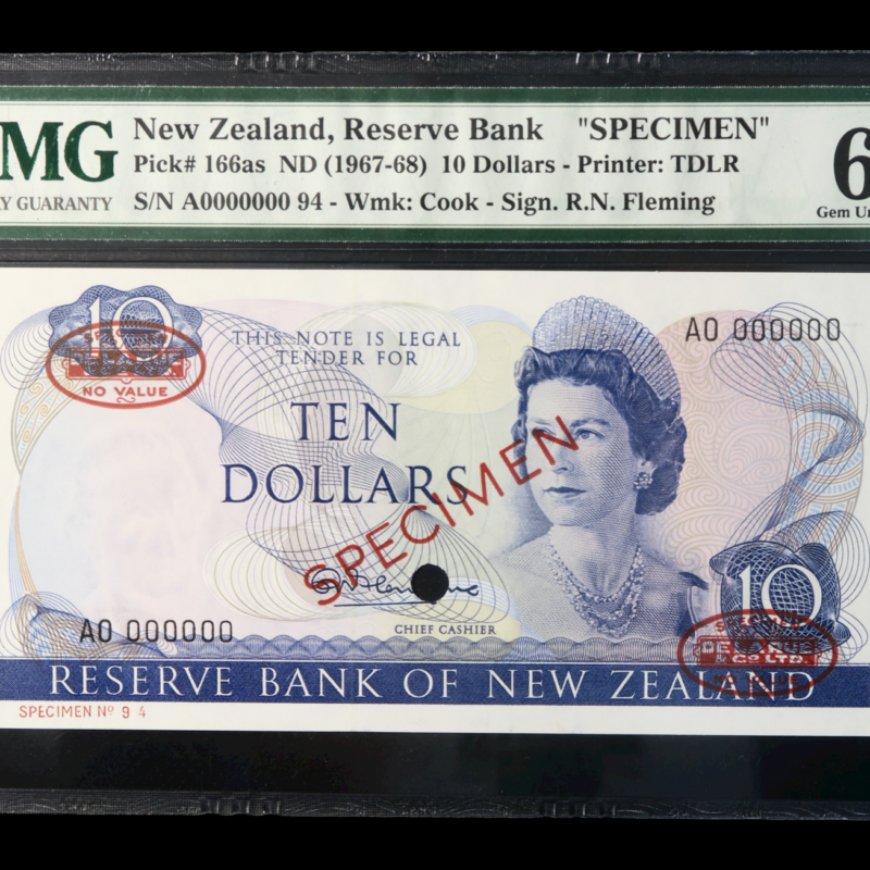 Zealand specimen 10 dollar note 1967